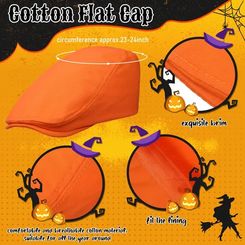 Vista 3 de SATINIOR 4 sombreros de Newsboy para hombre, gorras planas, sombrero irlandés, gorra de caza de taxista, Naranja
