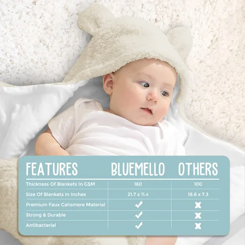 Vista 4 de BlueMello Manta para envolver al bebé Felpa ultrasuave esencial para bebés de 0 a 6 meses Recibir envoltorio beige Accesorios ideales