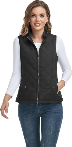 Vista 4 de LONGKING Chaleco para mujer con un bolsillo interior, cuello alto, ligero, con cremallera, acolchado, para mujer