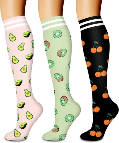 Vista 56 de Paquete de 3 pares de calcetines de compresión médica para mejorar la circulación de mujeres y hombres, para correr, hacer deporte y amamantar