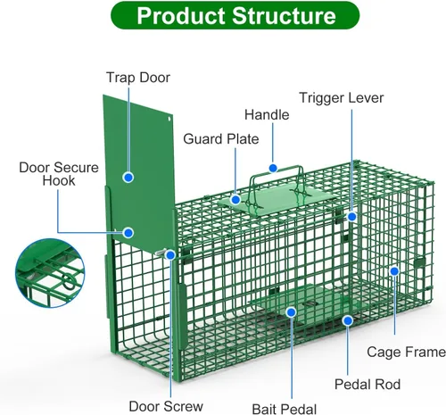 Vista 5 de 26in Single Door Humane Live Animal Trap Cage for Small Cats Rabbits