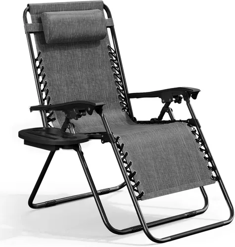 Vista 18 de Nestl Sillas de gravedad cero, juego de 2, silla de patio al aire libre con almohadas y bandejas portavasos, silla reclinable plegable de malla