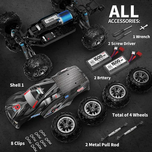 Vista 5 de Hosim Camión a control remoto a escala 1:10 de más de 48 KMH para adultos, 4 x 4 todo terreno, auto RC eléctrico impermeable para niños de 8 a 12