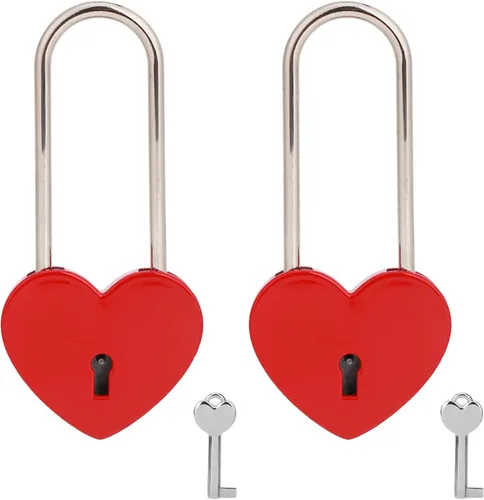 Vista 15 de 2 candados de corazón con candado de amor, corazón azul con llave para los amantes de la boda, día de San Valentín, aniversario, viajes (con llave)