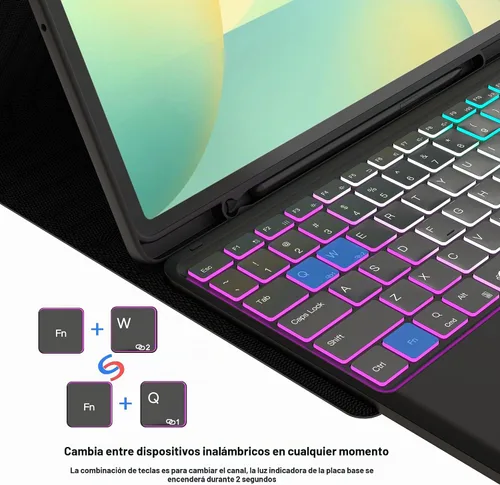 Vista 4 de Funda de teclado para Samsung Galaxy Tab S10 FE+ Plus de 13.1 pulgadas 2025: modo DEX con un solo clic, retroiluminación arcoíris, trackpad