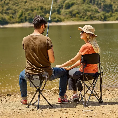 Vista 2 de PORTAL Taburete trípode plegable rápido extra grande con respaldo silla de camping de pesca con correa de transporte