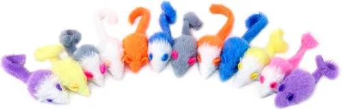 Vista 7 de CHIWAVA 36 piezas de 1.8 pulgadas de color caramelo peludos ratones gato juguete sonajero ratón gatito juguete interactivo colores surtidos