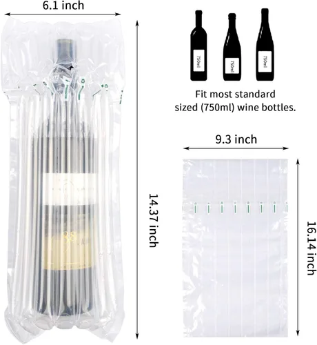 Vista 5 de Paquete de 5 bolsas de viaje para botellas de vino con bomba – Bolsas protectoras inflables de columna de aire para envío y equipaje Air-Column