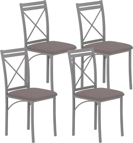 Vista 8 de VECELO Juego de 4 sillas de comedor de metal, patas de acero y asientos acolchados de piel sintética para cocina, sala de estar, color negro
