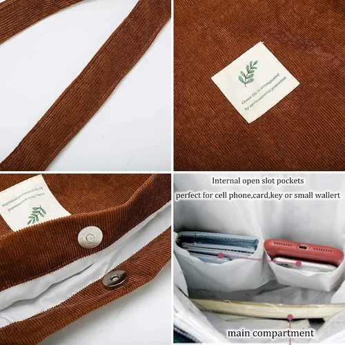 Vista 5 de Tchh-Dayup Bolso de lona para mujeres y chicas, bolso de pana.