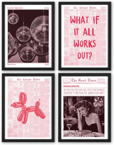 Vista 7 de NaZaUK Decoración de Póster de Neoyorquinos Trendy Preppy, Impresiones de Arte de Pared Estético Funky, Arte de Pared de Periódico con Bola de Disco