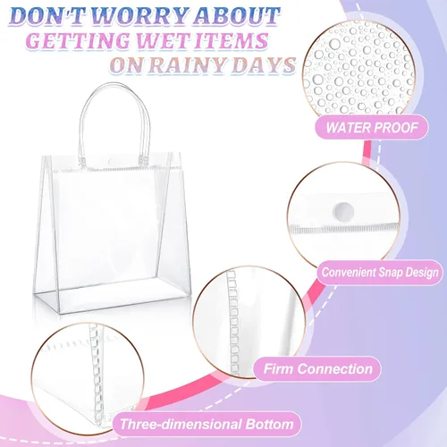 Vista 3 de Saintrygo 80 bolsas de regalo de plástico transparente con asas, pequeñas bolsas de regalo reutilizables de PVC transparente para compras, recuerdos