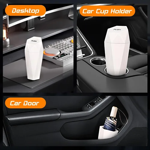 Vista 8 de Basurero portátil con tapa para automóvil, diseño de diamante, para automóvil, hogar, oficina, cocina, dormitorio (2 paquetes, beige)