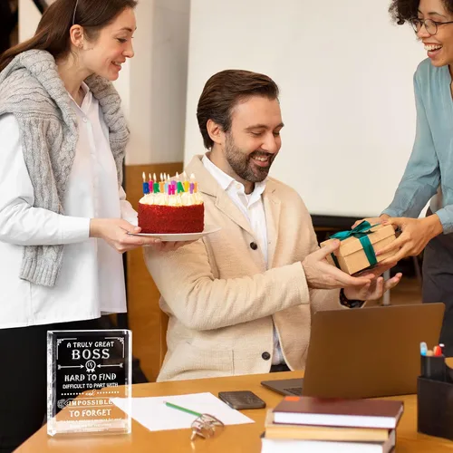 Vista 6 de Movdyka Regalo de Cristal Grabado para Jefe que se Va para Mujeres y Hombres, Grandes Regalos de Apreciación para la Mejor Señora Jefe, Decoración