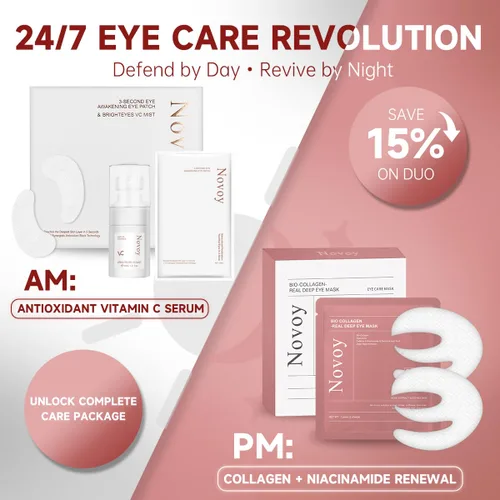Vista 8 de Novoy - 7 pares de parches de ojos profundos de bio-colágeno – 6 en 1 retinol durante la noche parches para ojeras, hinchazón y arrugas 2%