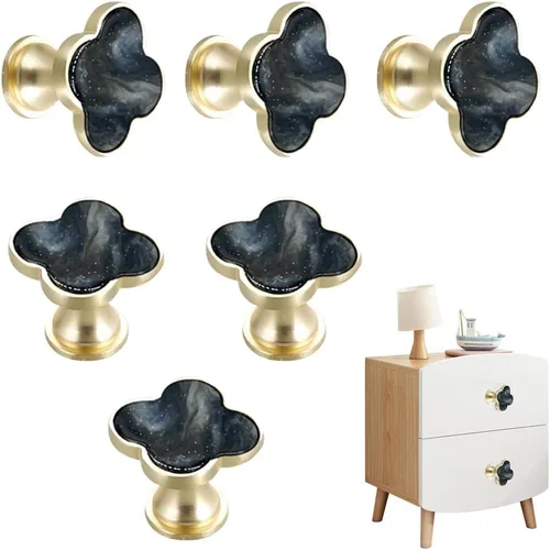 Vista 10 de 6 piezas de manijas de pomo de trébol de cuatro hojas de latón, pomos dorados para gabinetes, cajones, cómodas, muebles, cocina, armario, baño