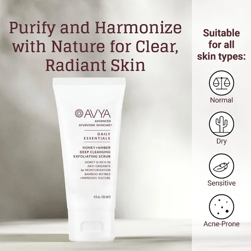 Vista 6 de AVYA Honey + Amber Exfoliating Scrub (tamaño de viaje, 1 onza líquida), limpieza profunda con poder antioxidante de miel y bambú para una textura