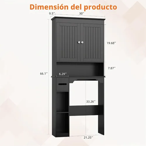 Vista 2 de Jojoka Gabinete de almacenamiento ampliado sobre inodoro de 30 pulgadas con Negro