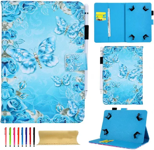 Vista 16 de Funda universal para tablet de 6.5 a 7.5 pulgadas, de piel sintética, funda protectora con ranuras para tarjetas y soporte para lápiz capacitivo