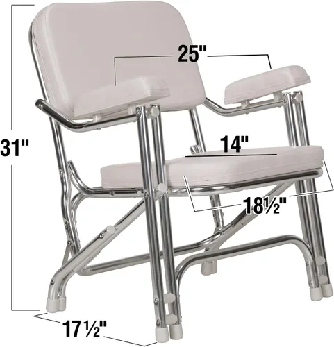 Vista 6 de Seachoice Silla de cubierta plegable, blanco, vinilo marino, se pliega para un fácil almacenamiento