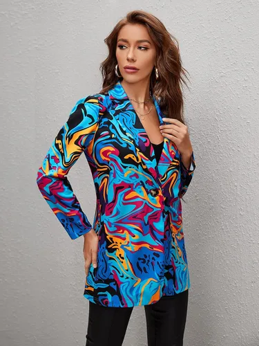 Vista 4 de WDIRARA - Chaqueta de manga larga con estampado gráfico y botones para mujer, multicolor
