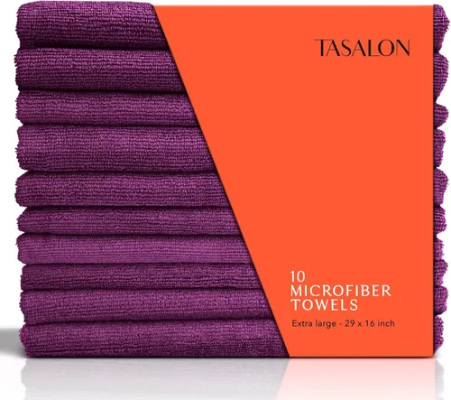 Vista 9 de TASALON Toalla de microfibra para el pelo para salón, paquete de 10, 29 x 16 pulgadas, toallas faciales de secado rápido y ultrasuaves con absorción