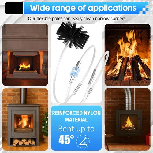 Vista 4 de Kit de 2 cepillos para chimenea con varillas flexibles, 20 pies