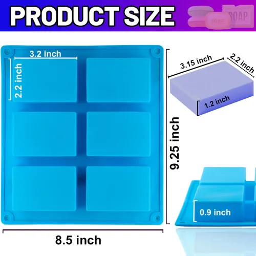 Vista 6 de Lerykin LERYKIN - Paquete de 2 moldes de silicona para jabón, 6 cavidades, moldes rectangulares de silicona, ideal para moldes de jabón caseros