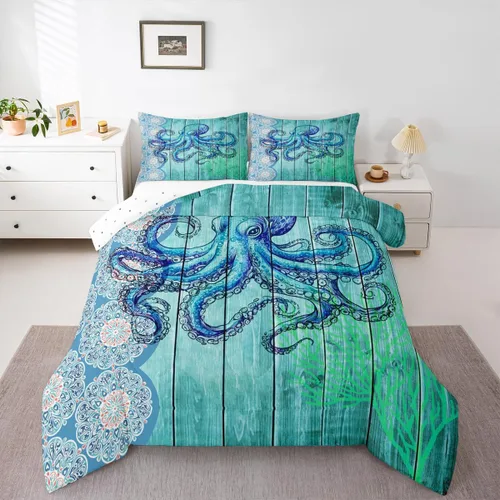 Vista 16 de Erosebridal Edredón náutico costero, juego de ropa de cama y colecciones de playa de verano, estilo clásico, edredón de plumón oceánico