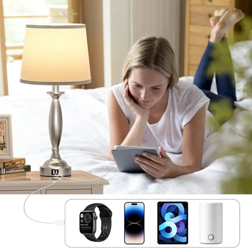 Vista 7 de Lámparas de Mesita de Noche con Control Táctil para Dormitorios con USB C+A, Lámparas de Mesa de Noche Regulables de 3 Niveles con Puerto USB