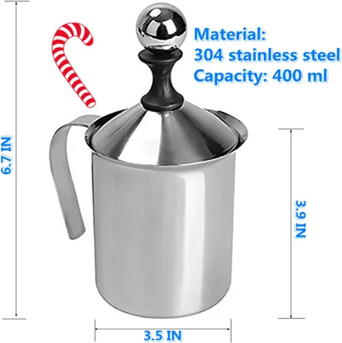Vista 2 de Espumador manual de doble capa de acero inoxidable 304 para café con leche, etc. (14 oz)