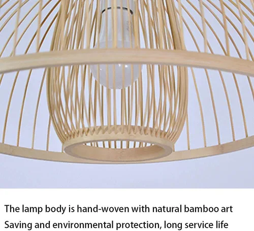 Vista 6 de Lámpara de bambú y madera de estilo chino personalidad creativa Hueco Endant Light Industrial Retro Material Natural Linterna Luz Colgante E27