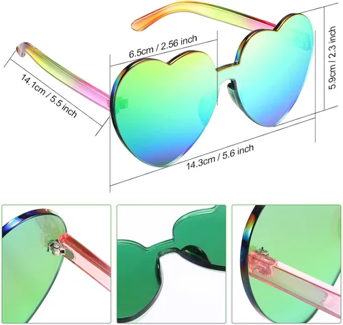 Vista 2 de Maxdot - Lentes de sol transparentes sin marco con forma de corazón para fiestas