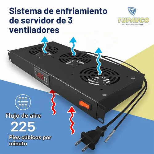 Vista 2 de Ventilador de montaje en rack - 3 ventiladores 1U 19" con temperatura ajustable y pantalla digital