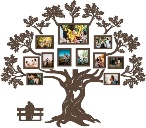 Vista 11 de JustLikeWood 51х45 Decoración de pared de árbol genealógico de madera, familia feliz, collage de marcos de fotos, decoración del hogar para sala