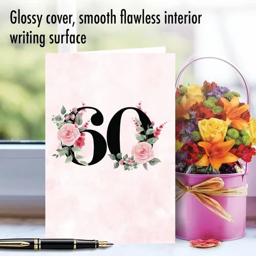 Vista 3 de NobleWorks - Tarjeta de felicitación de aniversario del 60º aniversario con sobre de 5 x 7 para hombres y mujeres (1 tarjeta) Pareja floral 60
