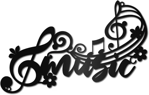 Vista 10 de CREATCABIN Notas musicales de metal para decoración de pared, letreros de pared negros para colgar en hierro, escultura de adorno de metal