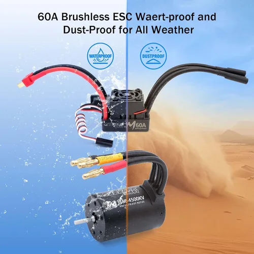 Vista 5 de Surpass Hobby RC Motor sin escobillas ESC Combo Impermeable M3650 4500KV Motor sin escobillas y set combinado 60A ESC para camionetas de control