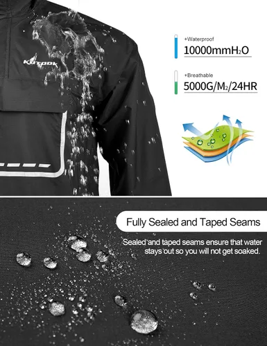 Vista 7 de KUTOOK Chaqueta impermeable para hombre con capucha reflectante, rompevientos, ligera, transpirable, con bolsillos