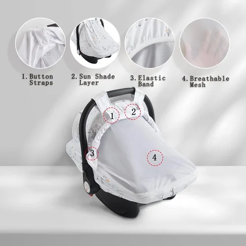 Vista 3 de Funda de asiento de automóvil para bebé, cubierta suave para protección solar, transpirable, cómoda, protección para asiento de automóvil