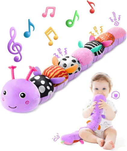 Vista 11 de AWOTOY Juguetes para bebés de 6 a 12 meses, oruga musical, animales de peluche, juguetes para bebés de 0 a 3 a 6 meses, juguetes sensoriales