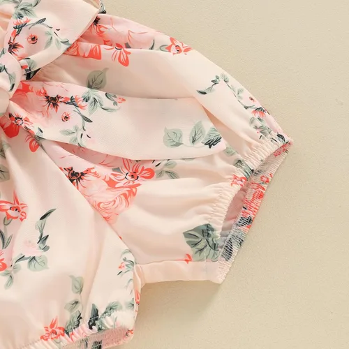 Vista 6 de Ropa de verano para bebé niña, traje de recién nacido, mameluco acanalado, mameluco floral, pantalones cortos con diadema para recién nacida