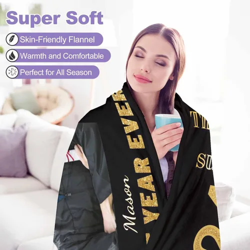 Vista 7 de D-Story Manta de franela personalizada para mujer, regalos de graduados, regalo de graduación de secundaria, regalos de graduación personalizados