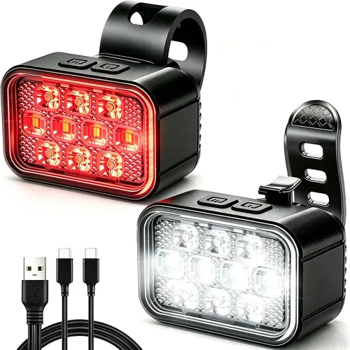 Vista 8 de Victoper Bike Light, High Lumens Super Bright Bicycle Lite, 6+4 Modes USB Rechargeable Bike Headlight & Taillight Set, Waterproof Safety Bike Front