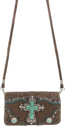 Vista 3 de Justin West Tooled - Bolso de mano de piel con diamantes de imitación, corte láser, color turquesa