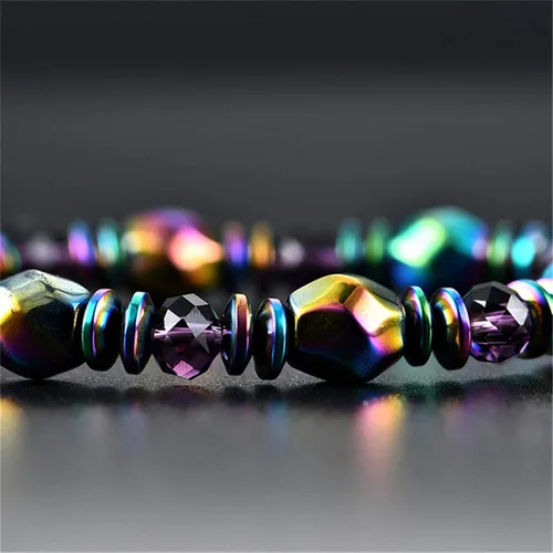 Vista 2 de Dearanswer - Pulsera de cadena de cuentas de hematita, pulseras elásticas de piedra magnética de obsidiana, pulsera de tobillo para hombres
