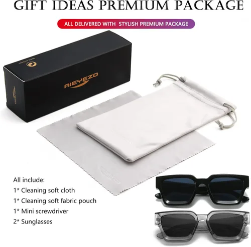 Vista 7 de AIEYEZO Gafas de sol cuadradas para mujeres y hombres, gafas de sol cuadradas con montura gruesa, estilo de diseñador simple