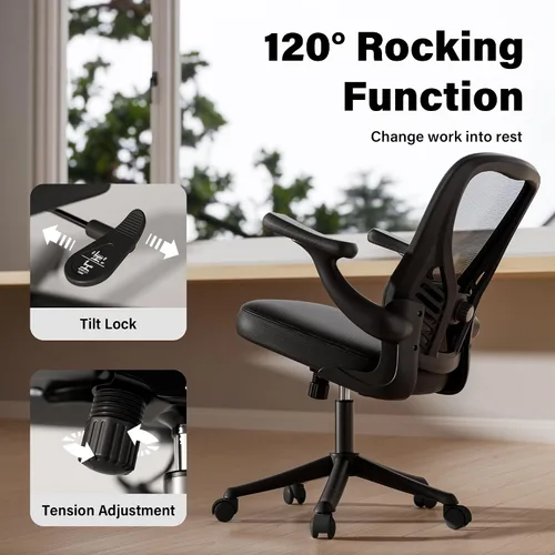 Vista 7 de GYI - Silla de escritorio ergonómica de malla, color negro Brazos abatibles 3D, soporte lumbar ajustable, altura ajustable, sala de estudio