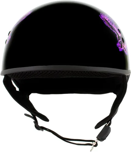 Vista 7 de Hot Leathers HLD1007 'Black Out Eagle' - Medio casco para motocicleta con diseño de calavera, color negro brillante, para hombres y mujeres, talla M