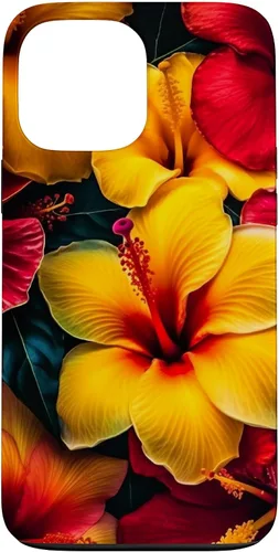 Vista 24 de Hawaiian Tropical Yellow Red Hibiscus Plumeria Case for iPhone 17